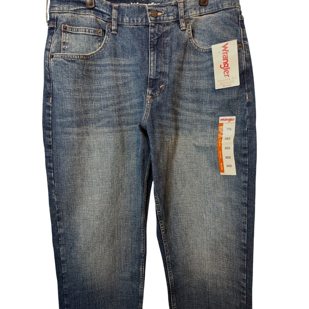 NWT Wrangler 34x30 Mens Relaxed Fit Jeans Blue Denim - Picture 4 of 12